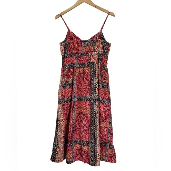 Old Navy Women's Waist-Defined Cami Midi Beach Sun Dress Pink Paisley Medium - Picture 3 of 12